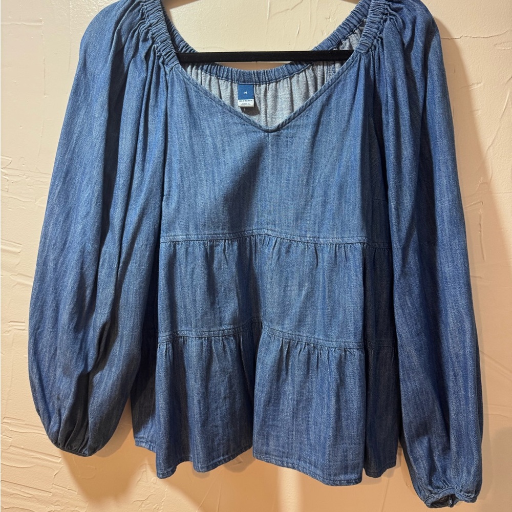 Old Navy Blue Smocked Tiered Blouse